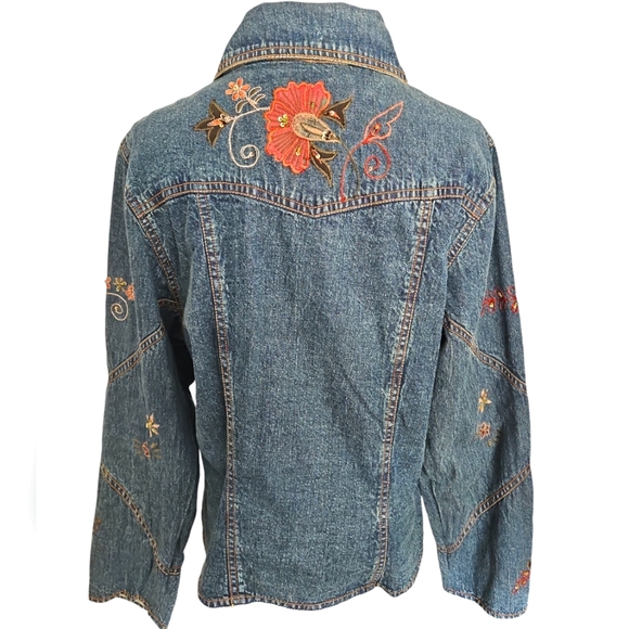 Flashback Couture Denim Jacket Ladies Sz L Vintage Floral Embroidered Rare - Picture 5 of 7